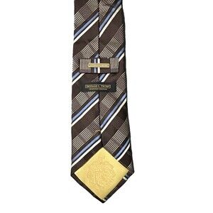 Donald J Trump Signature Collection Silk Tie Brown Blue Plaid Stripe 57x4 Wide